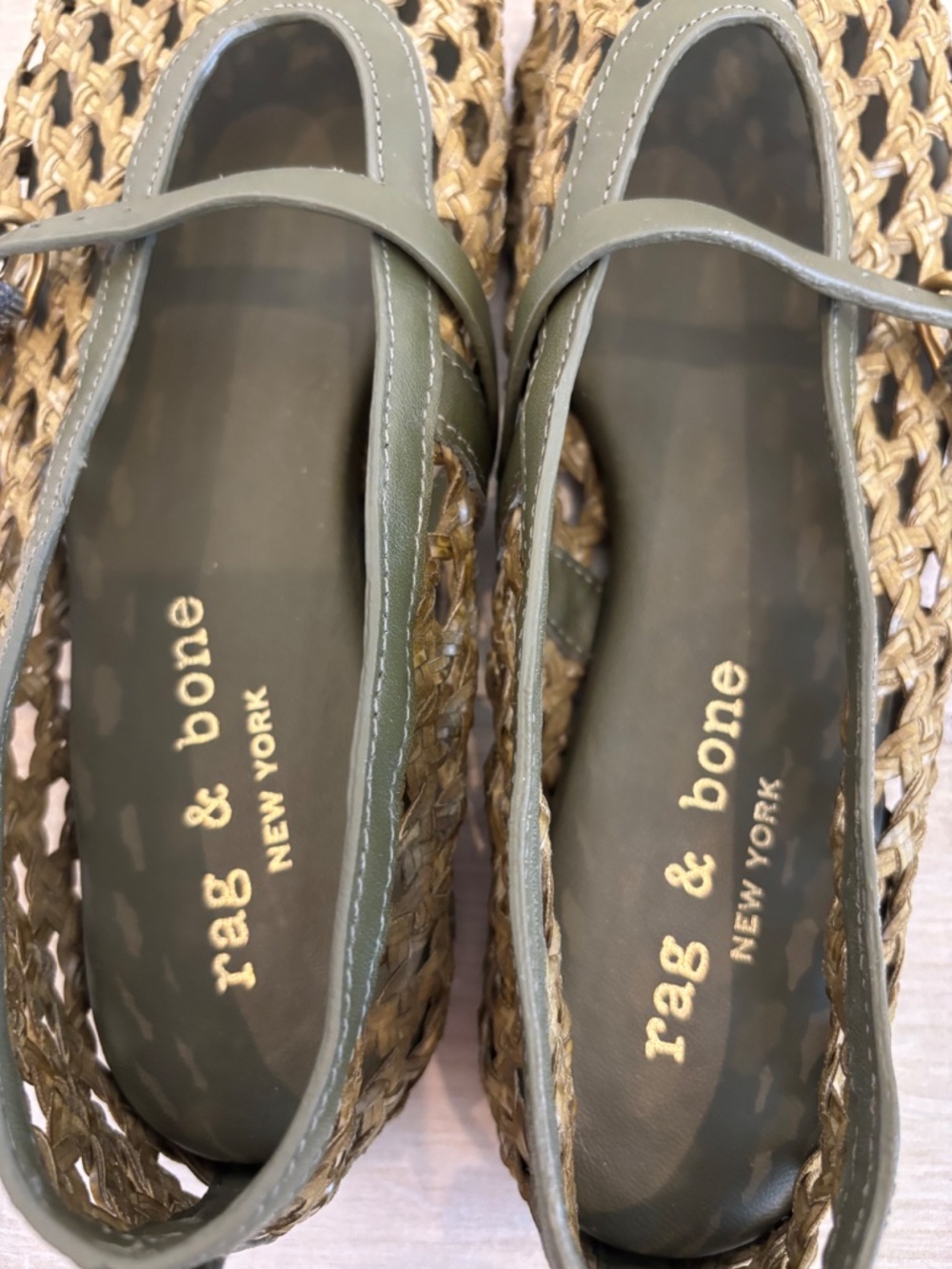 rag & bone Spire Woven Mary Jane Flats Loden Green Sz 37 US 7 - Picture 9 of 12